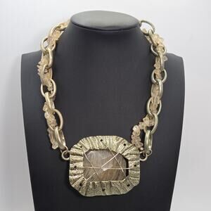 Vintage Brutalist Rutilated Quartz Statement Necklace Bold Fashion Choker 17"